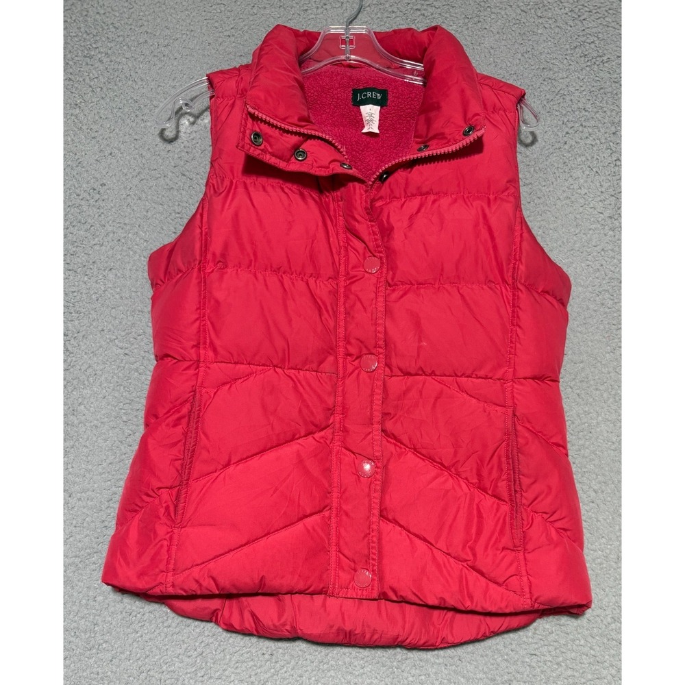J Crew Down Puffer Vest Women's Full Zip Sherpa Fleece Snap Size Small Pink